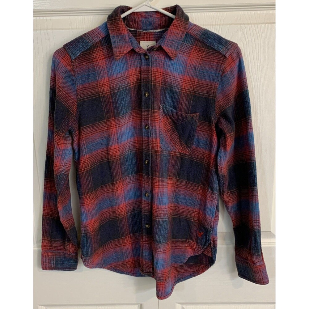 American Eagle AE Vintage Boyfriend Fit Plaid Flannel Shirt Womens S